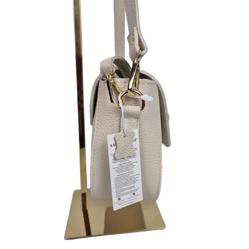 Laura Biaggi torebka damska skórzana listonoszka włoska 2 paski z klamrą crossbody elegancka skóra naturalna licowa