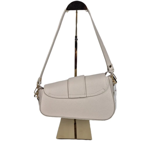 Laura Biaggi torebka damska skórzana listonoszka włoska 2 paski z klamrą crossbody elegancka skóra naturalna licowa