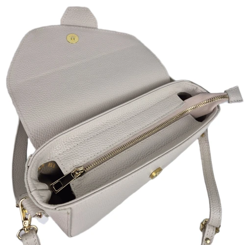 Laura Biaggi torebka damska skórzana listonoszka włoska 2 paski z klamrą crossbody elegancka skóra naturalna licowa