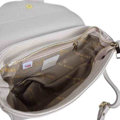 Laura Biaggi torebka damska skórzana listonoszka włoska 2 paski z klamrą crossbody elegancka skóra naturalna licowa