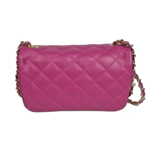 Laura Biaggi mała torebka listonoszka pikowana skórzana z łańcuszkiem elegancka crossbody różowa fuksja skóra naturalna licowa