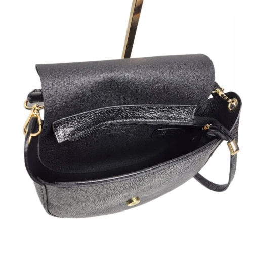Borse in Pelle włoska torebka listonoszka skórzana skóra naturalna licowa czarna z paskiem crossbody pojemna na codzień włoska