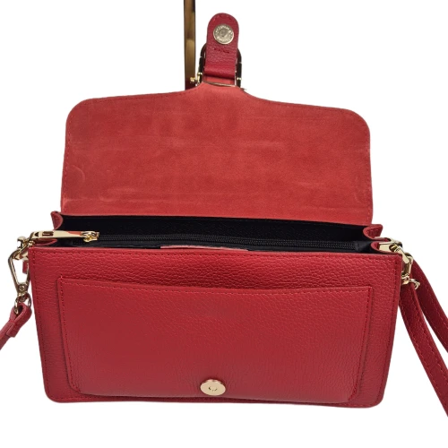 Borse in Pelle skórzana torebka damska na ramię czerwona z klamrą złote detale pojemna elegancka crossbody włoska skóra naturalna licowa