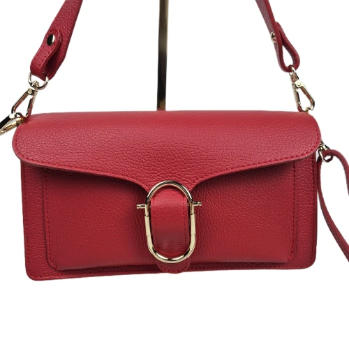 Borse in Pelle skórzana torebka damska na ramię czerwona z klamrą złote detale pojemna elegancka crossbody włoska skóra naturalna licowa
