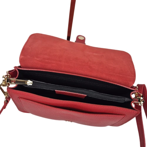 Borse in Pelle skórzana torebka damska na ramię czerwona z klamrą złote detale pojemna elegancka crossbody włoska skóra naturalna licowa