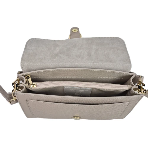Laura Biaggi skórzana torebka na ramię beżowa damska ciemny beż elegancka z klamrą crossbody z paskiem skóra naturalna licowa