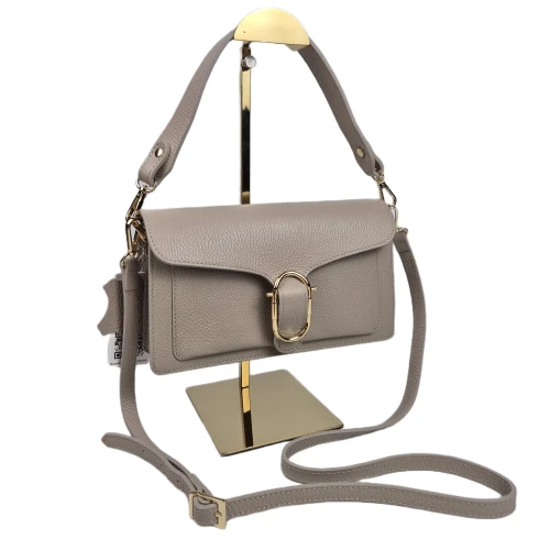 Laura Biaggi skórzana torebka na ramię beżowa damska ciemny beż elegancka z klamrą crossbody z paskiem skóra naturalna licowa
