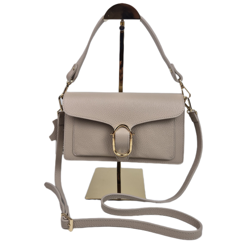 Laura Biaggi skórzana torebka na ramię beżowa damska ciemny beż elegancka z klamrą crossbody z paskiem skóra naturalna licowa