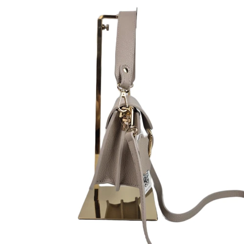 Laura Biaggi skórzana torebka na ramię beżowa damska ciemny beż elegancka z klamrą crossbody z paskiem skóra naturalna licowa