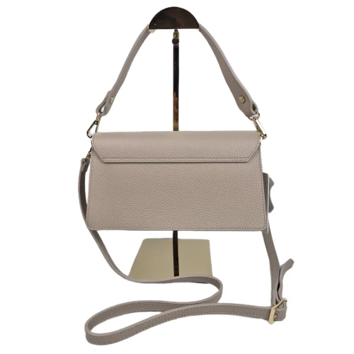 Laura Biaggi skórzana torebka na ramię beżowa damska ciemny beż elegancka z klamrą crossbody z paskiem skóra naturalna licowa