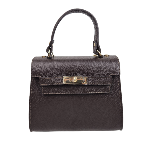 Vera Pelle mała skórzana torebka damska kuferek czekoladowa brązowa pojemna z paskiem crossbody włoska skóra naturalna licowa elegancka