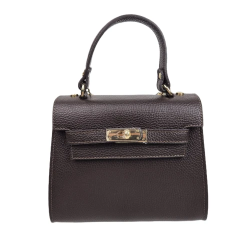 Vera Pelle mała skórzana torebka damska kuferek czekoladowa brązowa pojemna z paskiem crossbody włoska skóra naturalna licowa elegancka