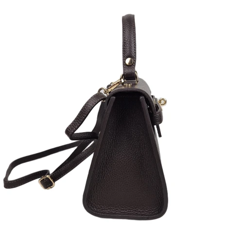 Vera Pelle mała skórzana torebka damska kuferek czekoladowa brązowa pojemna z paskiem crossbody włoska skóra naturalna licowa elegancka