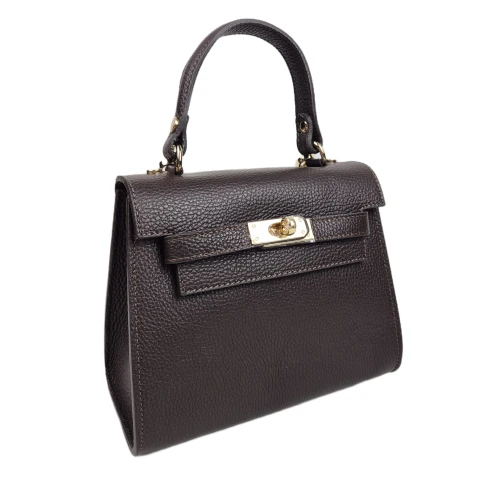 Vera Pelle mała skórzana torebka damska kuferek czekoladowa brązowa pojemna z paskiem crossbody włoska skóra naturalna licowa elegancka