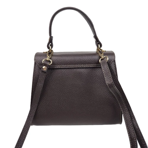 Vera Pelle mała skórzana torebka damska kuferek czekoladowa brązowa pojemna z paskiem crossbody włoska skóra naturalna licowa elegancka