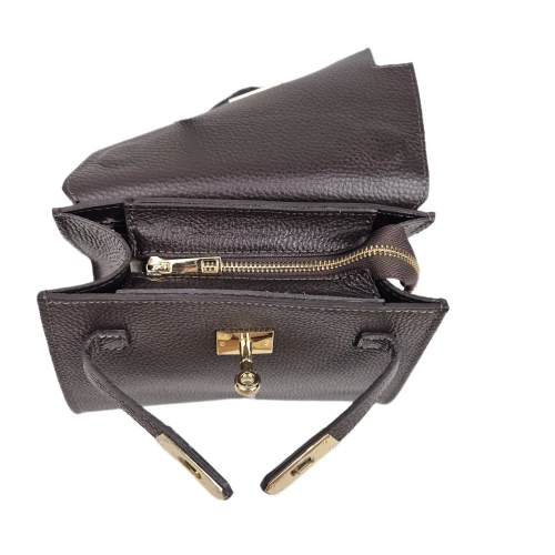 Vera Pelle mała skórzana torebka damska kuferek czekoladowa brązowa pojemna z paskiem crossbody włoska skóra naturalna licowa elegancka