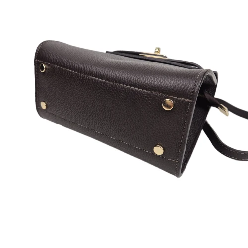 Vera Pelle mała skórzana torebka damska kuferek czekoladowa brązowa pojemna z paskiem crossbody włoska skóra naturalna licowa elegancka