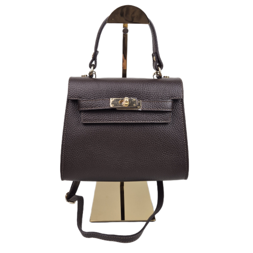 Vera Pelle mała skórzana torebka damska kuferek czekoladowa brązowa pojemna z paskiem crossbody włoska skóra naturalna licowa elegancka