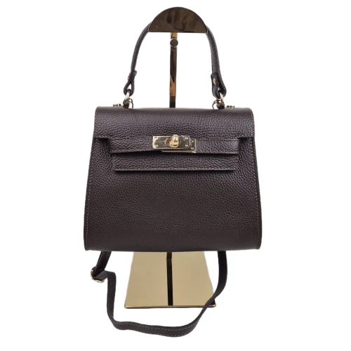 Vera Pelle mała skórzana torebka damska kuferek czekoladowa brązowa pojemna z paskiem crossbody włoska skóra naturalna licowa elegancka
