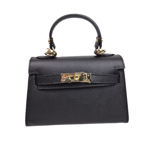 Vera Pelle mała skórzana torebka listonoszka kuferek czarna skóra naturalna licowa z paskiem damska crossbody włoska elegancka