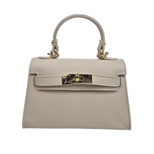 Vera Pelle mała skórzana torebka listonoszka kuferek beżowa skóra naturalna licowa z paskiem damska crossbody włoska elegancka