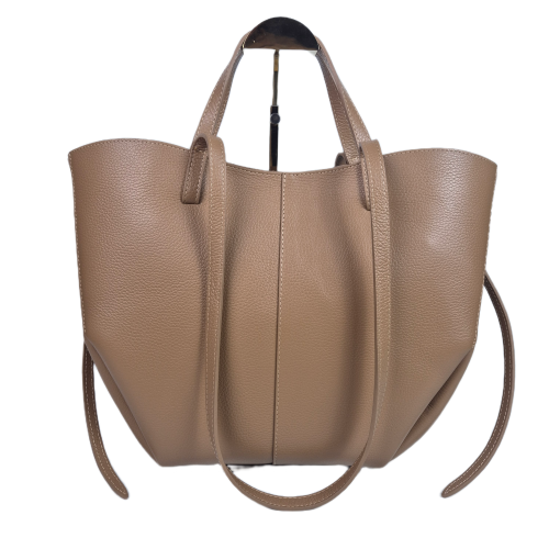 Borse in Pelle duża torebka shopperka shopper bag skórzana skóra naturalna licowa włoska brązowa jasny brąz słony karmel