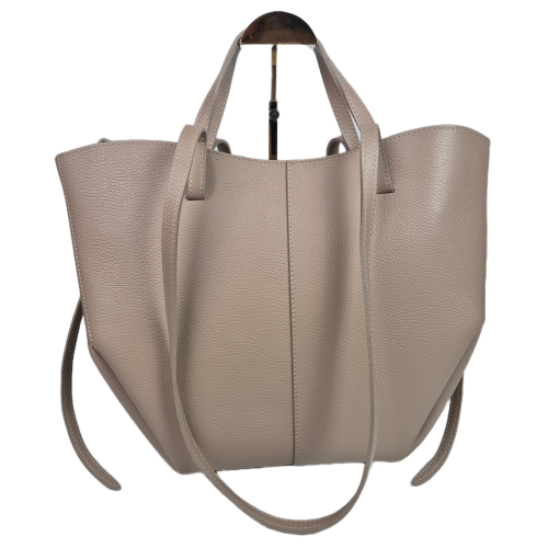 Vera Pelle duża skórzana shopperka shopper bag skóra naturalna beżowa beż na ramię A4 na ramię pojemna włoska .png