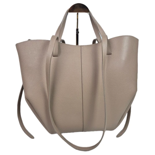 Vera Pelle duża skórzana shopperka shopper bag skóra naturalna beżowa beż na ramię A4 na ramię pojemna włoska .png