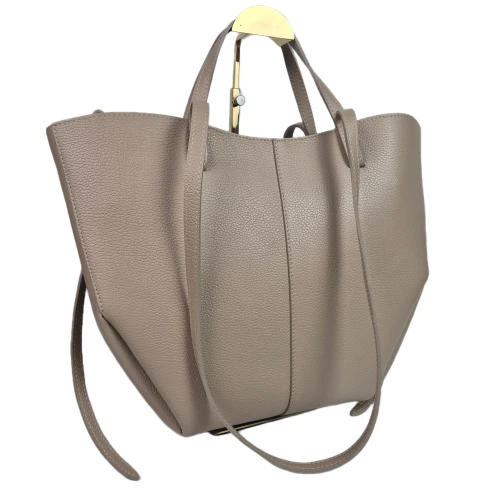 Vera Pelle duża skórzana shopperka shopper bag skóra naturalna beżowa beż na ramię A4 na ramię pojemna włoska