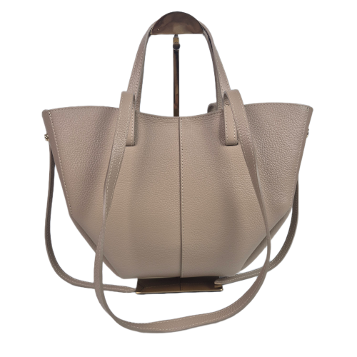 Borse in Pelle włoska torebka mini shopper beżowa licowa skóra naturalna napy elegancka włoska torebka z kosmetyczką rozpinana