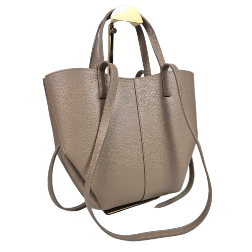 Borse in Pelle włoska torebka mini shopper beżowa licowa skóra naturalna napy elegancka włoska torebka z kosmetyczką rozpinana