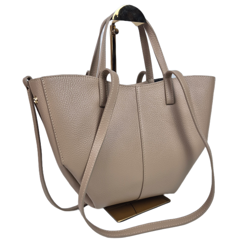 Borse in Pelle włoska torebka mini shopper beżowa licowa skóra naturalna napy elegancka włoska torebka z kosmetyczką rozpinana