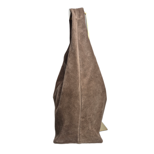Laura Biaggi duża pojemna skórzana torebka damska zamszowa skóra naturalna brązowa mocha mokka hobo bag worek na codzień casual A4