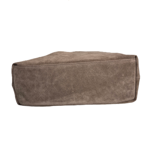 Laura Biaggi duża pojemna skórzana torebka damska zamszowa skóra naturalna brązowa mocha mokka hobo bag worek na codzień casual A4
