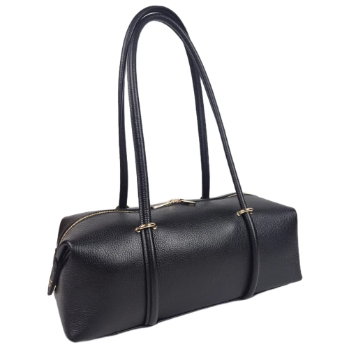 Vera Pelle duża torebka jamnik skórzana skóra naturalna licowa czarna włoska pojemna na ramię
