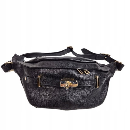 Laura Biaggi duża pojemna nerka licowa czarna saszetka skóra naturalna crossbody skóra naturalna