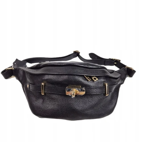 Laura Biaggi duża pojemna nerka licowa czarna saszetka skóra naturalna crossbody skóra naturalna