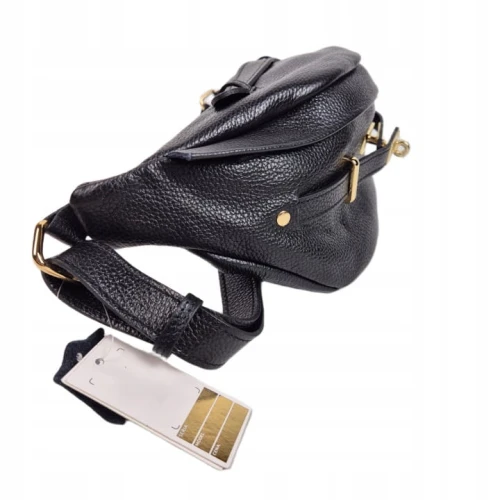 Laura Biaggi duża pojemna nerka licowa czarna saszetka skóra naturalna crossbody skóra naturalna
