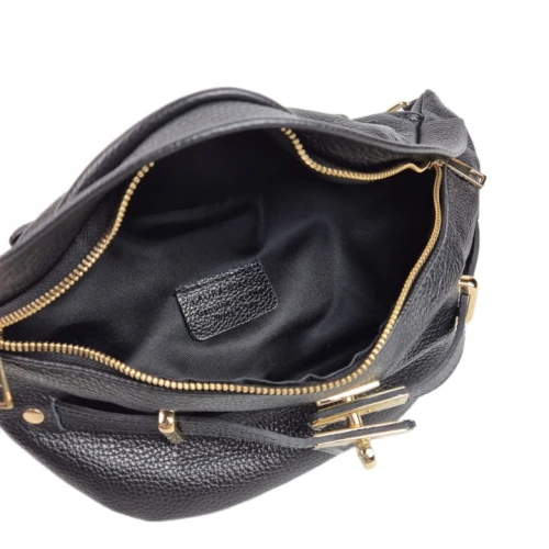 Laura Biaggi duża pojemna nerka licowa czarna saszetka skóra naturalna crossbody skóra naturalna