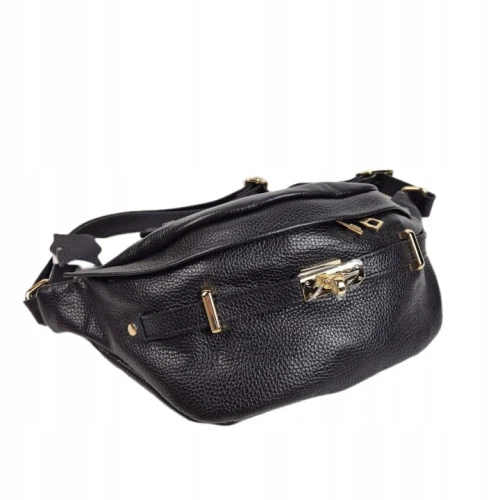 Laura Biaggi duża pojemna nerka licowa czarna saszetka skóra naturalna crossbody skóra naturalna