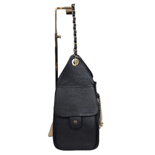 Laura Biaggi torebka worek hobo bag czarna złote łańcuszki skóra naturalna licowa z kieszeniami elegancka