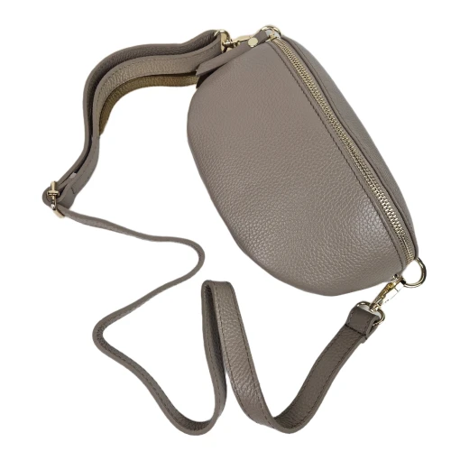 Mała skórzana nerka listonoszka skóra naturalna licowa crossbody z paskiem włoska taupe