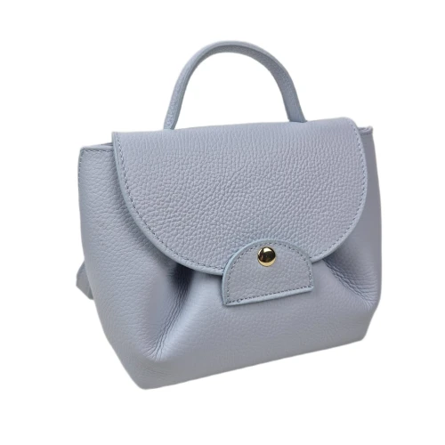 Vera Pelle mała skórzana torebka listonoszka elegancka włoska skóra naturalna na ramię z paskiem niebieska błękitna baby blue