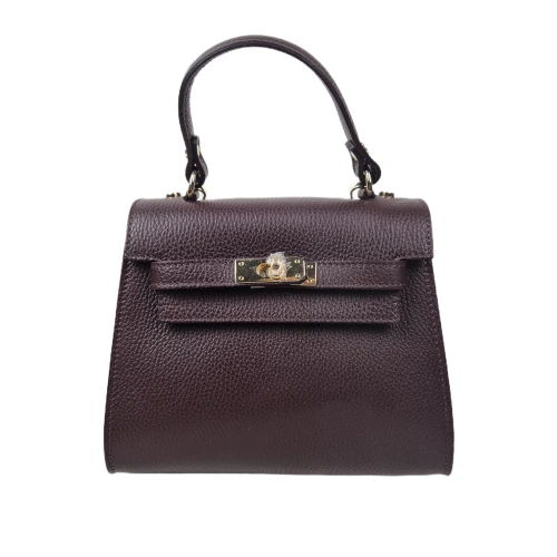 Vera Pelle mała skórzana torebka damska kuferek bordowa burgundowa pojemna z paskiem crossbody włoska skóra naturalna licowa elegancka