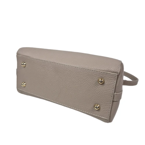 Laura Biaggi skórzana torebka kuferek listonoszka z paskiem crossbody beżowa crossbody pojemna skóra naturalna licowa włoska elegancka