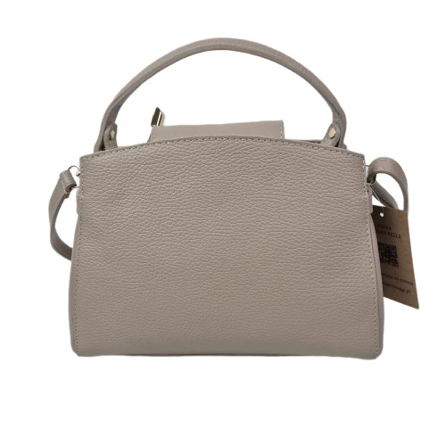 Laura Biaggi skórzana torebka kuferek listonoszka z paskiem crossbody beżowa crossbody pojemna skóra naturalna licowa włoska elegancka