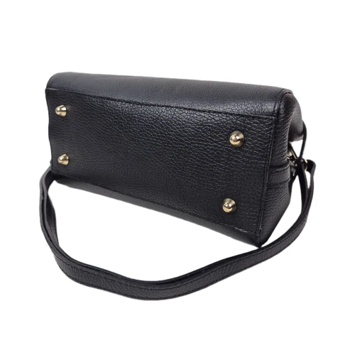 Laura Biaggi skórzana torebka kuferek listonoszka z paskiem crossbody czarna pojemna skóra naturalna licowa włoska elegancka