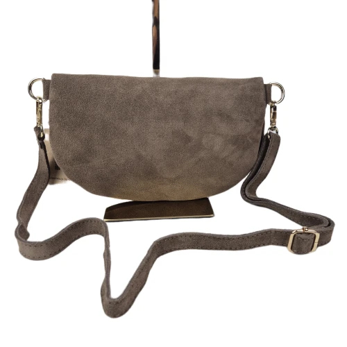 Mała nerka saszetka listonoszka skórzana zamszowa skóra naturalna zamszowa brązowa fango pojemna z paskiem crossbody na codzień
