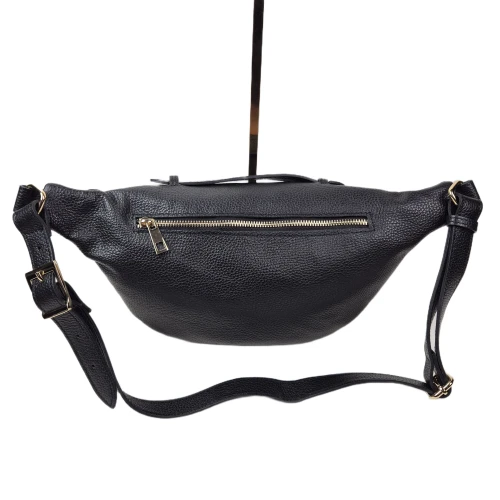 Laura Biaggi duża nerka czarna skóra naturalna licowa pojemna nerka włoska torebka listonoszka crossbody