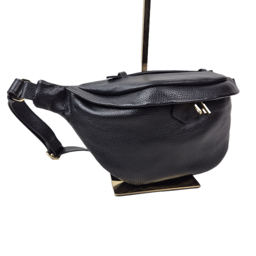 Laura Biaggi duża nerka czarna skóra naturalna licowa pojemna nerka włoska torebka listonoszka crossbody